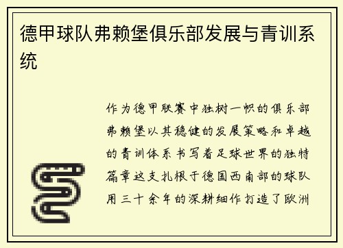 德甲球队弗赖堡俱乐部发展与青训系统